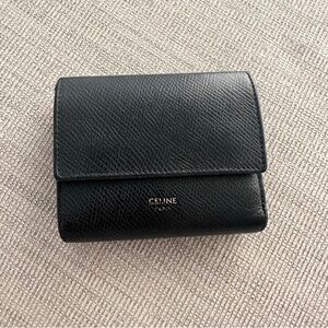 CELINE‎ Small Black Trifold Leather Wallet